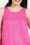 Zivame Checkered Sheen Woven Pyjama Set - Pink Yarrow — thumbnail 5